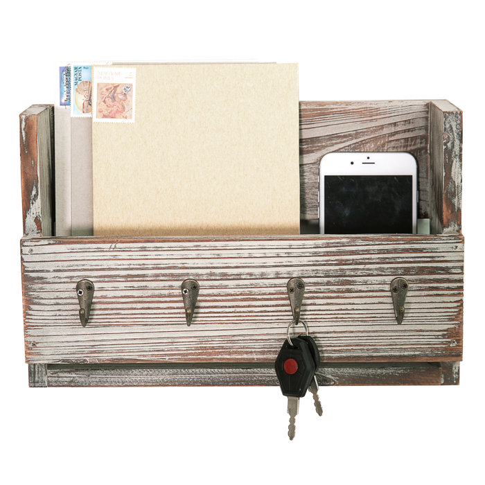 Gracie Oaks Centralmont Wood Wall Key and Mail Organizer with Key Hooks
